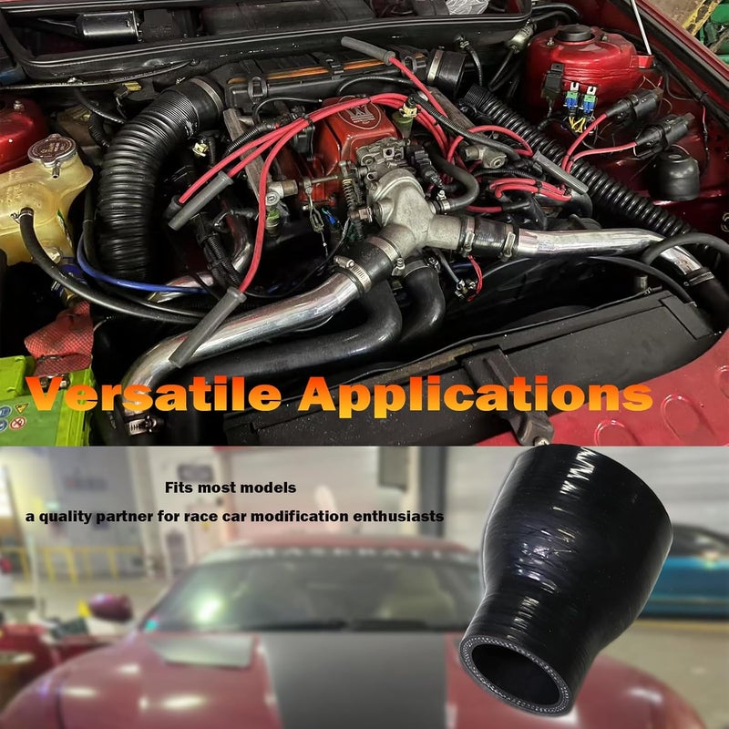 I33T Automotive Silicone Tubing, ID 2.5" to 3.35" (63mm-85mm) Straight Reducer, 3"(76mm) Leg Length, 3-Ply High Performance Coupler, Universal Automotive Pure Silicone Hose (Black) - Image 3